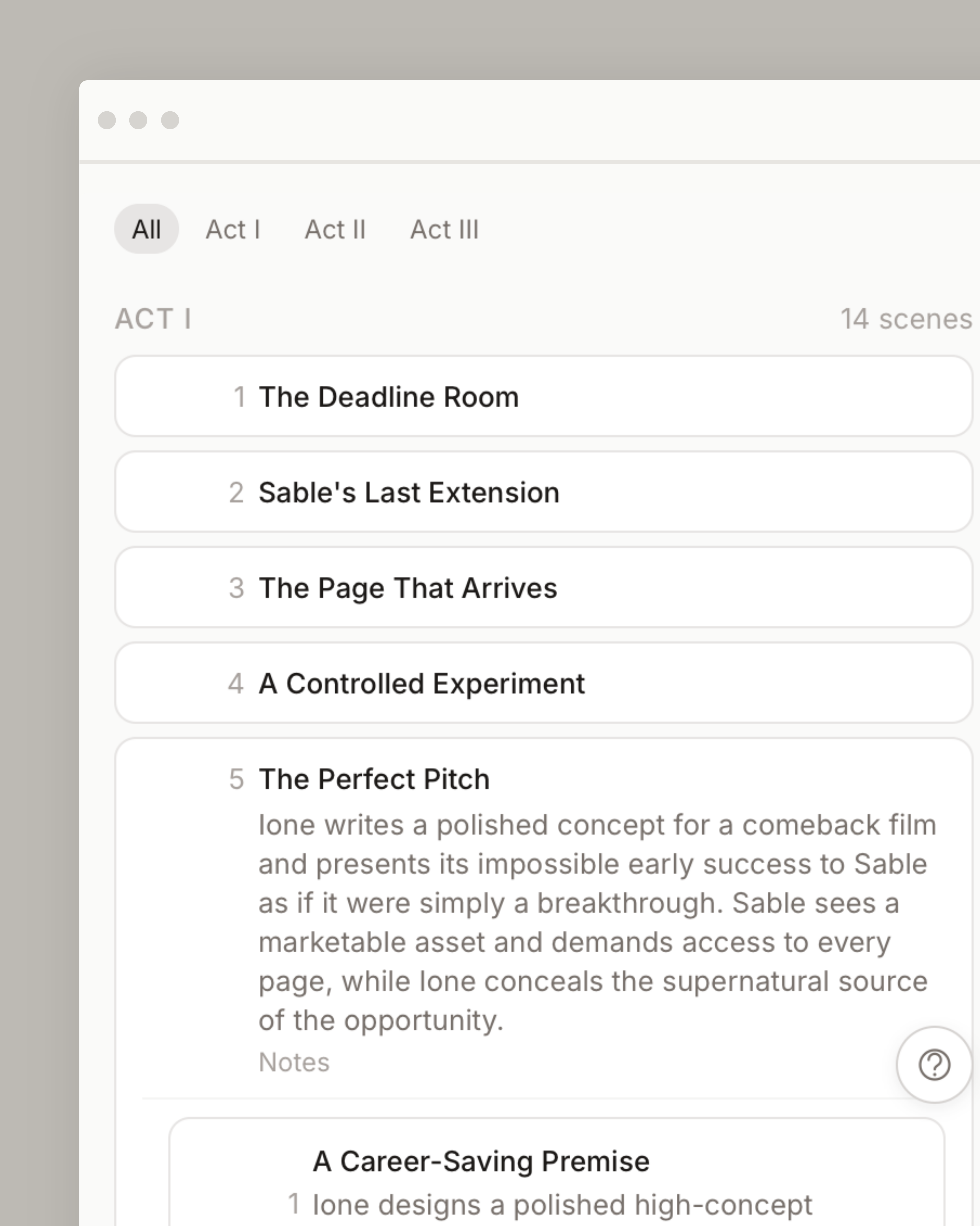 Scenes workspace on Scriptsolo